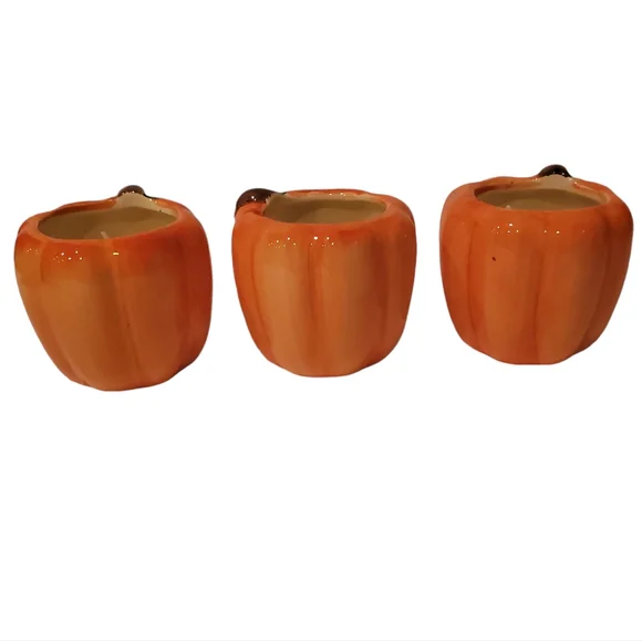 Pumpkin Candle Holders Fall Table Ceramic Decor Lot of 3 - Picture 6 of 9